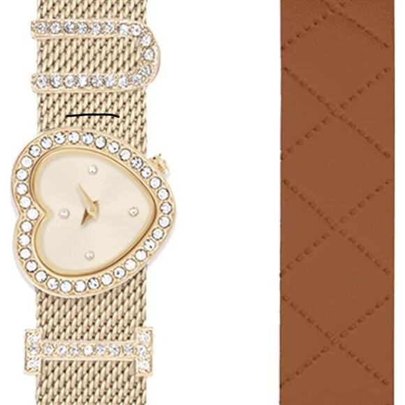 Gold Tone Crystal Heart Watch (2 Piece Band Set)Chic Elegant Fashion Stylish NEW - Picture 3 of 3